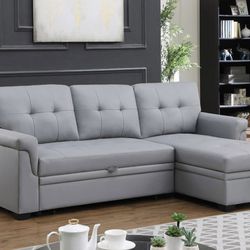 Sofa Bed Gray Leatherette 