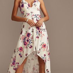 Scalloped Spaghetti Strap High/Low Floral Dress