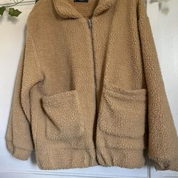 Zaful Womens Fur Jacket Small Tan Color Soft