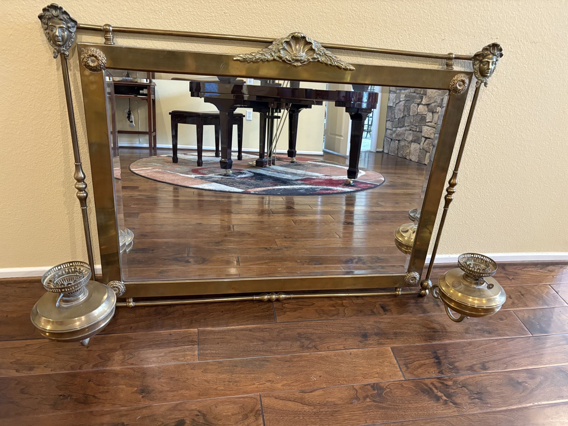 Victorian Brass Oil Lamp Candelabra Wall Mirror.