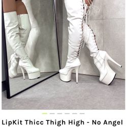 New Thicc thigh High Boots 7” Stilletto Size 8 - lip kit Hella heelz - in box 