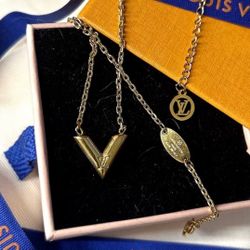 Authentic Gold Plated Louis Vuitton V Necklace
