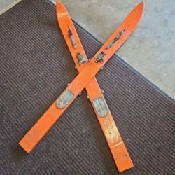 Cabin Decor Vintage Kids Snow Skies 