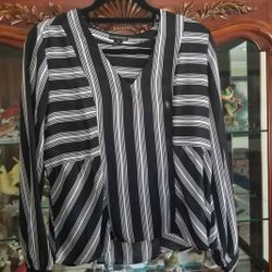 Women's Size Small White Black Striped Blouse