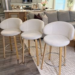 Cute Bouclé Bar Stools + Cream/White + Wood