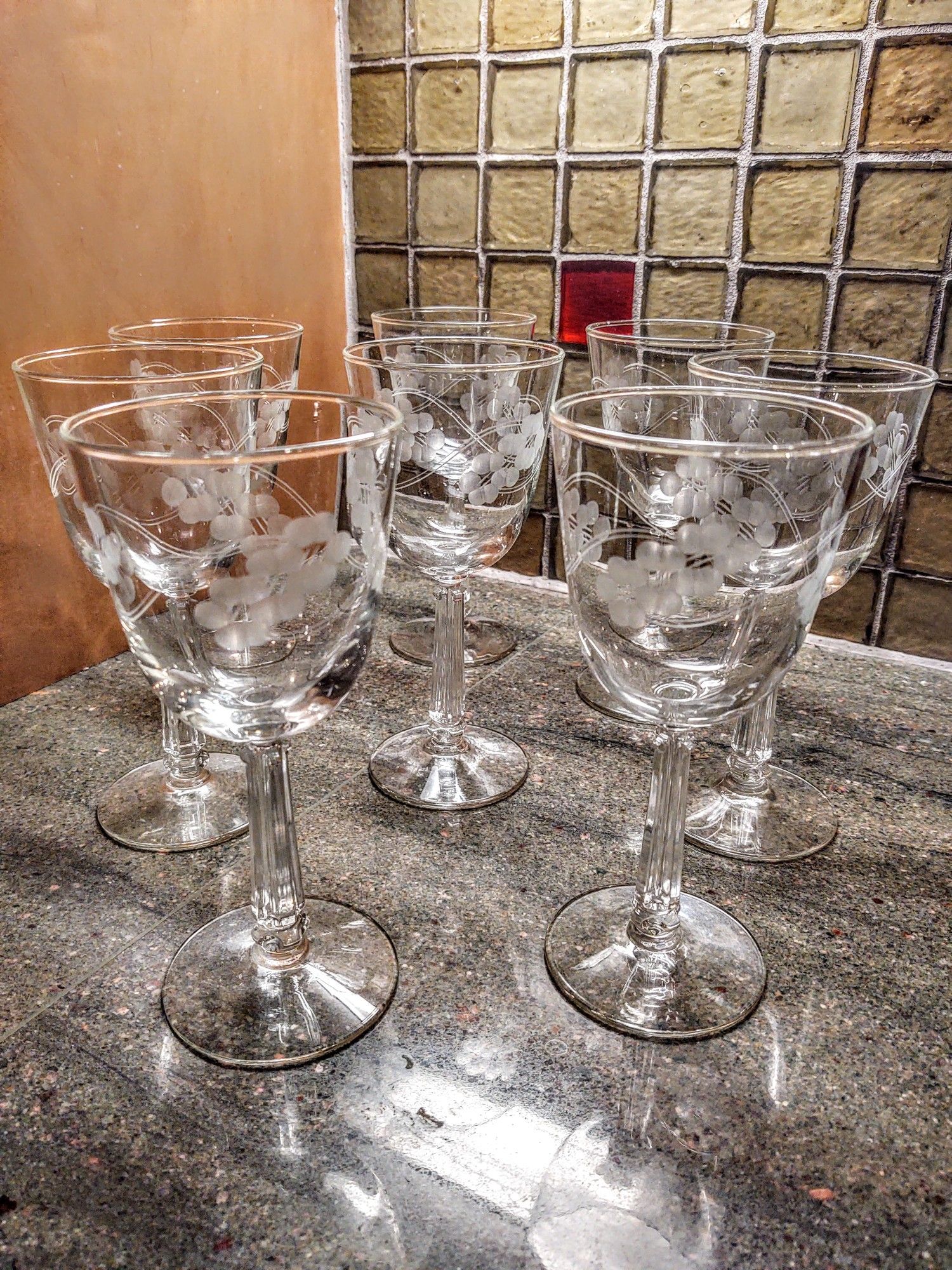 Vintage Etched Crystal Wine Glasses
