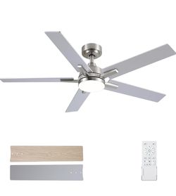 Ceiling Fans with Lights, 52 inch Brushed Nickel Ceiling Fans with Lights and Remote Control, Reversible, 3CCT, Dimmable, Noiseless, Downrod, Modern C
