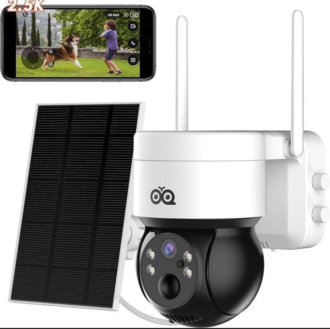 OVQ Solar Security Camera Wireless Outdoor, 4MP Solar/Battery Powered Camera for Home Security, Pan/Tilt 2.4GHz WiFi Camera with PIR, 2-Way Audio, Clo