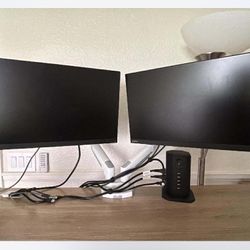 2 VisionThink Computer Monitors, Monitor Arm System & Power Tower