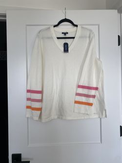 Nautica Marshmallo Lightweight Striped Cuff Sweater Women’s XL NWT