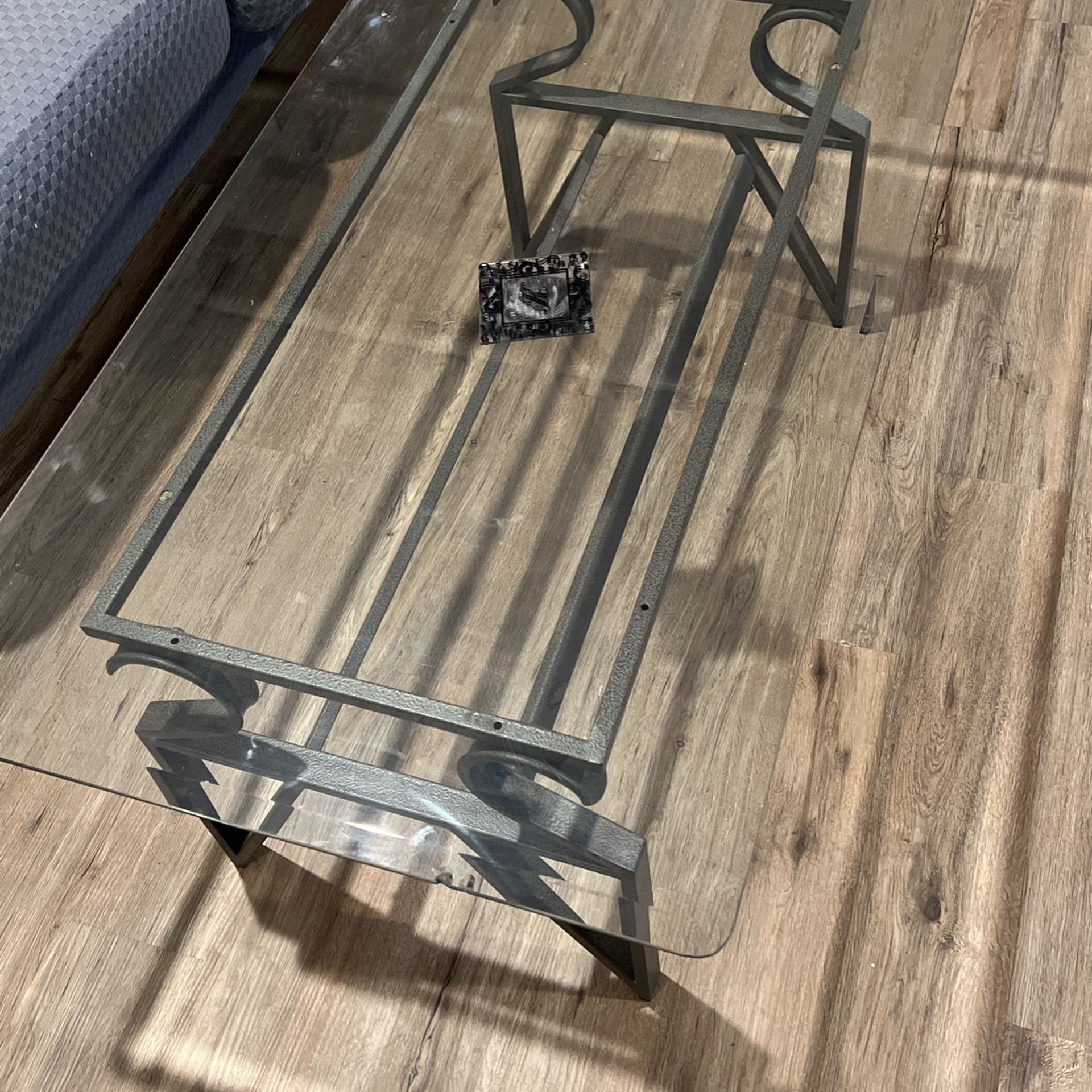 glass coffee table with one end table