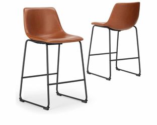 PU Leather Bar Stools Set of 2, Counter Height High Kitchen Dining Chairs Comfortable Sponge Cushion Island Modern Stool (Brown)