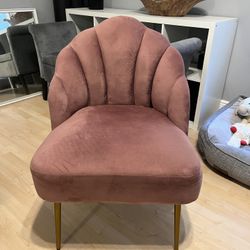 Mauve Pink Velvet Gold Accent Vanity Dining Desk Side Chair