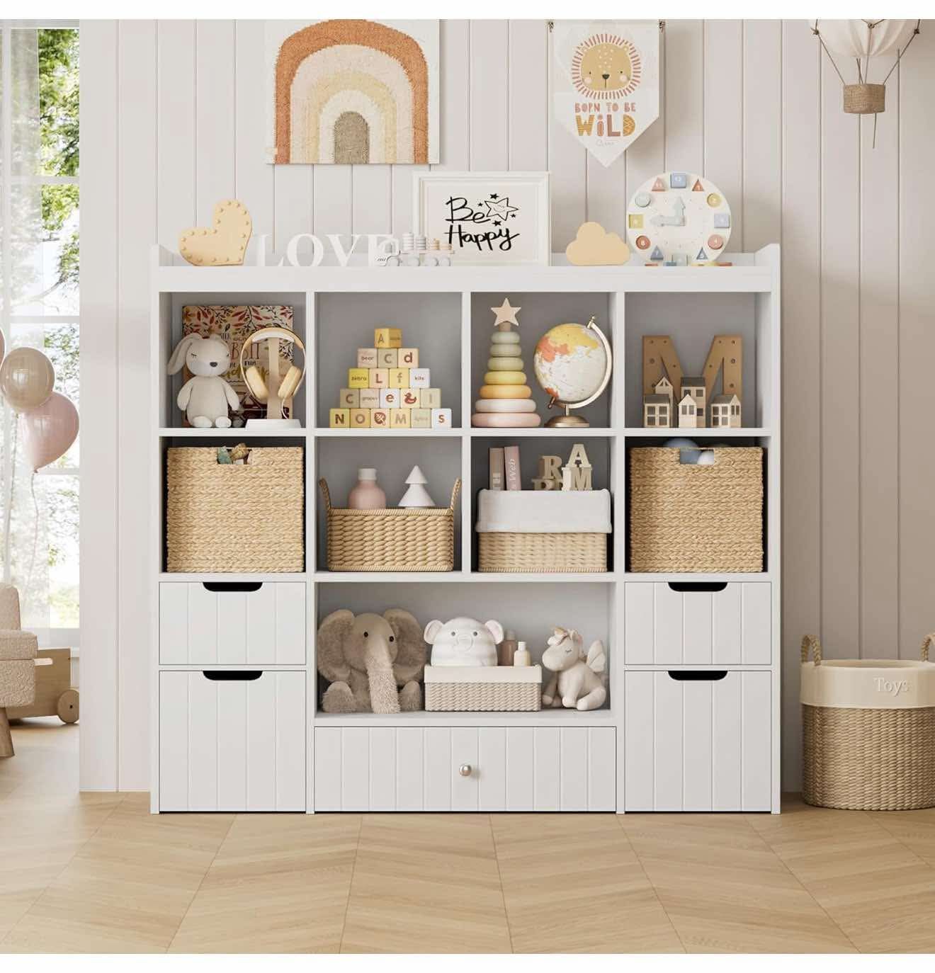 Nursery 48"W Kids Toy Storage Organizer, Large Toy Storage , White L-12