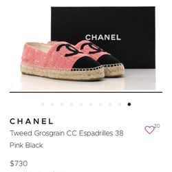 Chanel Tweed Grosgrain CC Espadrilles 38 Pink Black