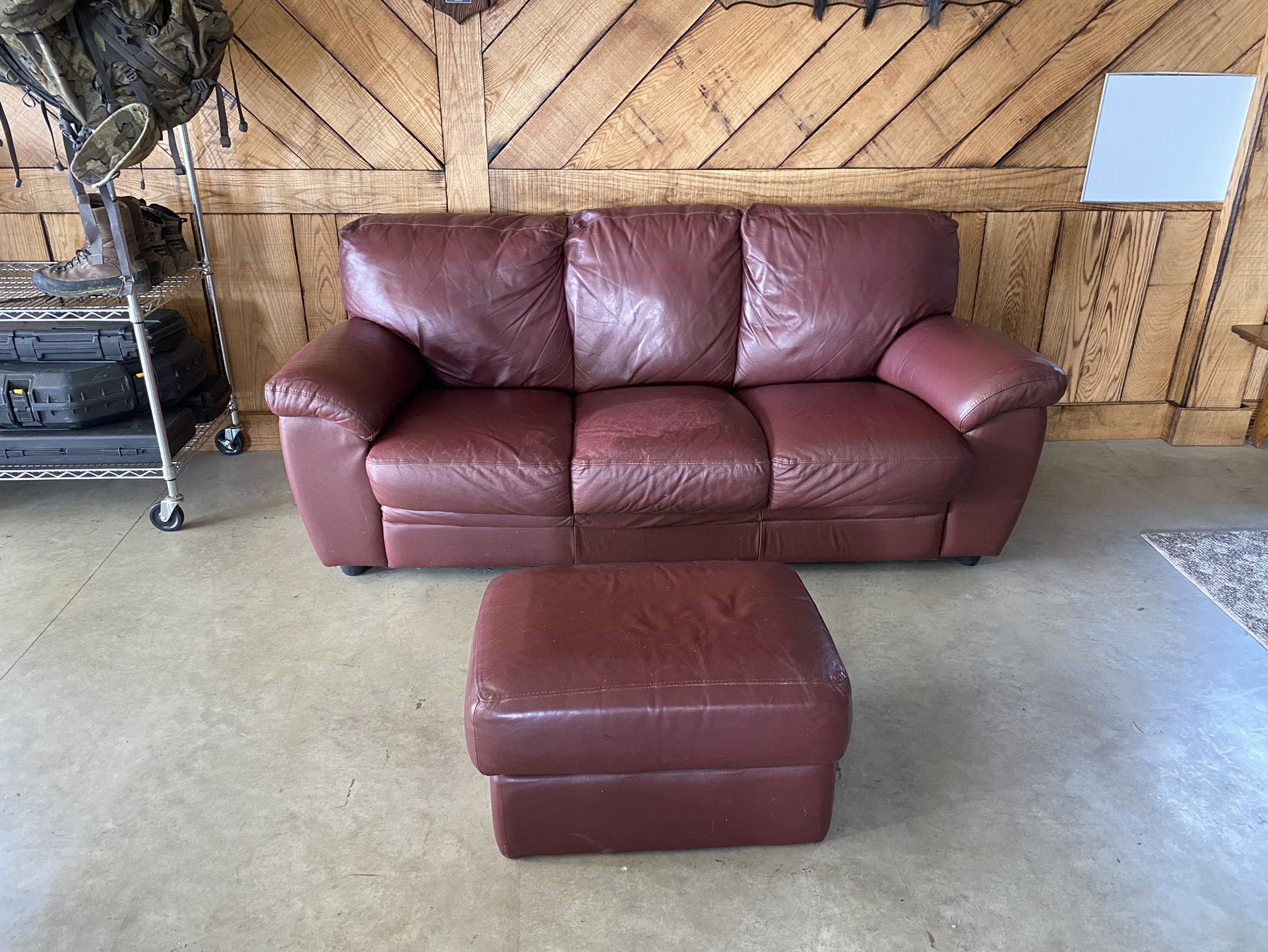 Red Leather Sofa With Ottoman/delivery Available 