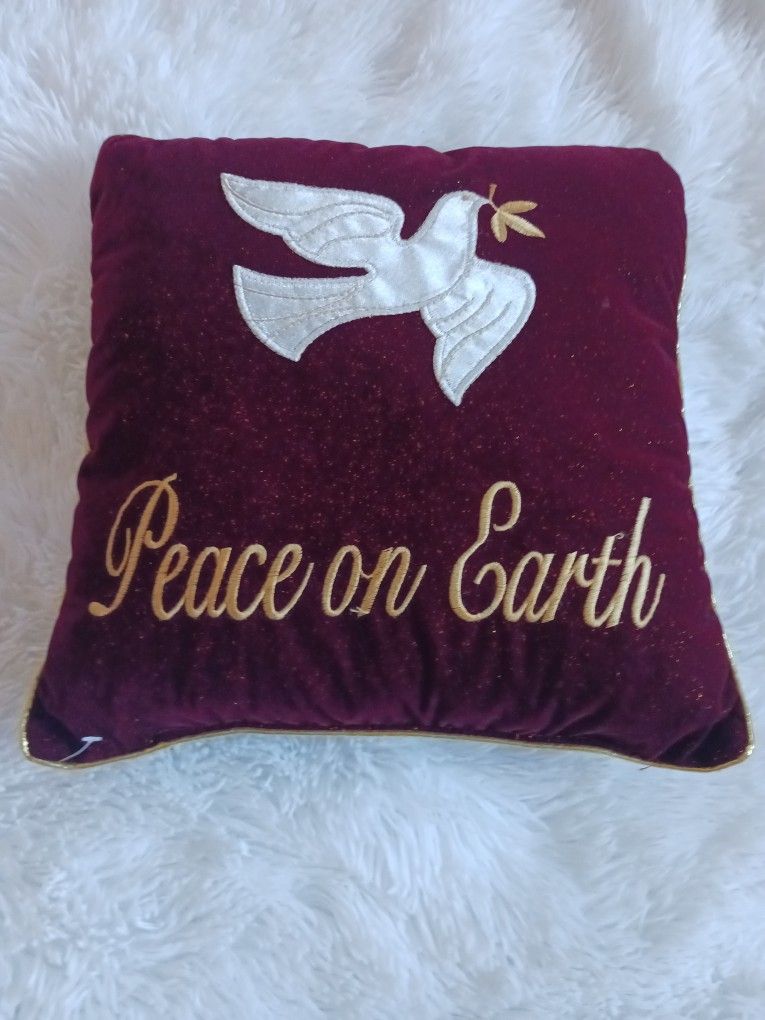 Burgundy and Gold Velvet Peace on Earth Dove Pillow