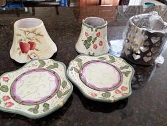 Candle toppers w plates, new silver holder