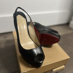 Christian Louboutin black leather sling back 
