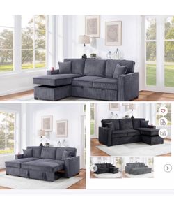 $380 . 2-P Convertible Sectional  Sleeper Sofa W/ Cupholder Sofa Storage & USB Ports  89”x 59”X36”H