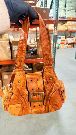 Tan Leather Shoulder Bag with Buckle Detail