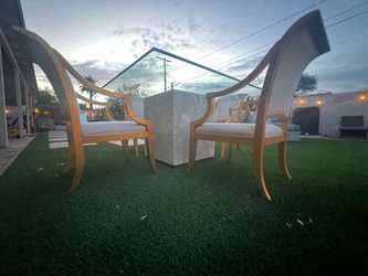 Bernhardt Quartz & Glass Dining Set with 4 Gold Leaf Chairs