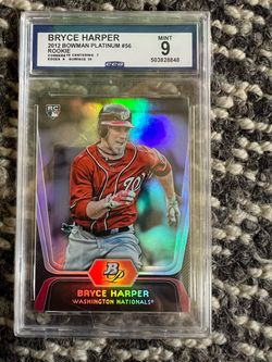 Bryce Harper rookie graded nine 2012 Bowman platinum holographic perfect corners perfect surface Washington nationals Philadelphia Philadelphia Philli