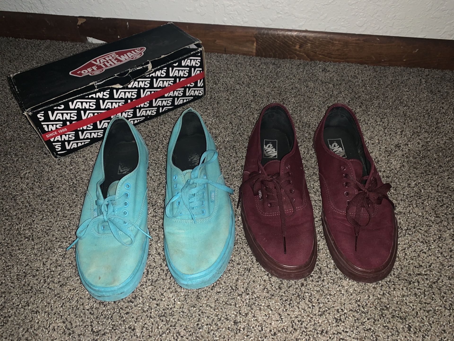 Authentic Teal and Maroon Vans size 13 for sale. Old and used but rare and hard to find.