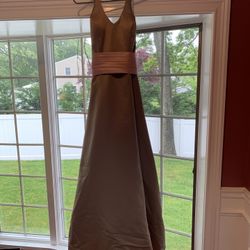 Taupe Dress With A Pink Ribbon 