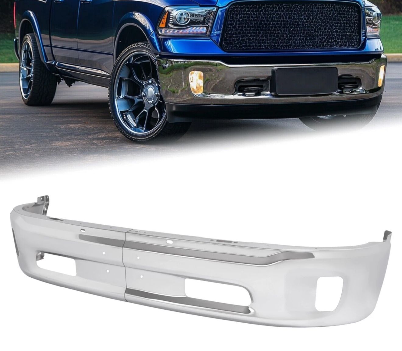 Chrome Front Bumper Steel Face Bar Dodge Ram 1500 Classic 2013-2018 W Fog Light Hole