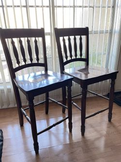 Set of Two Dark wood counter-height bar stools