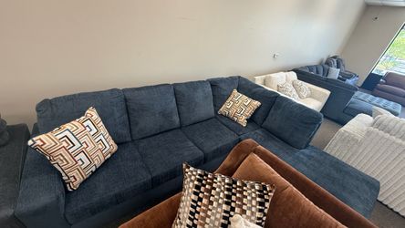 Dark Blue Fabric Sectional Sofa