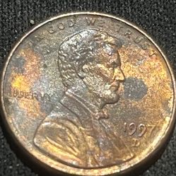 1997 D Penny Coin With Tarnish 