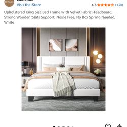 King Size Bed Frame with Velvet Fabric Headboard