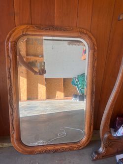 Vintage Mid-Century French Provincial Oak Wall Mirror – Genuine Belgian Glass