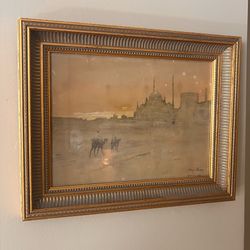 (Or Best Offer) Rare Signed Henry Bacon orientalist Architecture Painting Framed