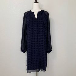 CAbi Harlequin Purple Shirtdress Black Diamond Print Sheer Sheath Dress