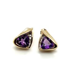 10kt Gold Triangle Amethyst Diamond Earrings 4.00grams I-549