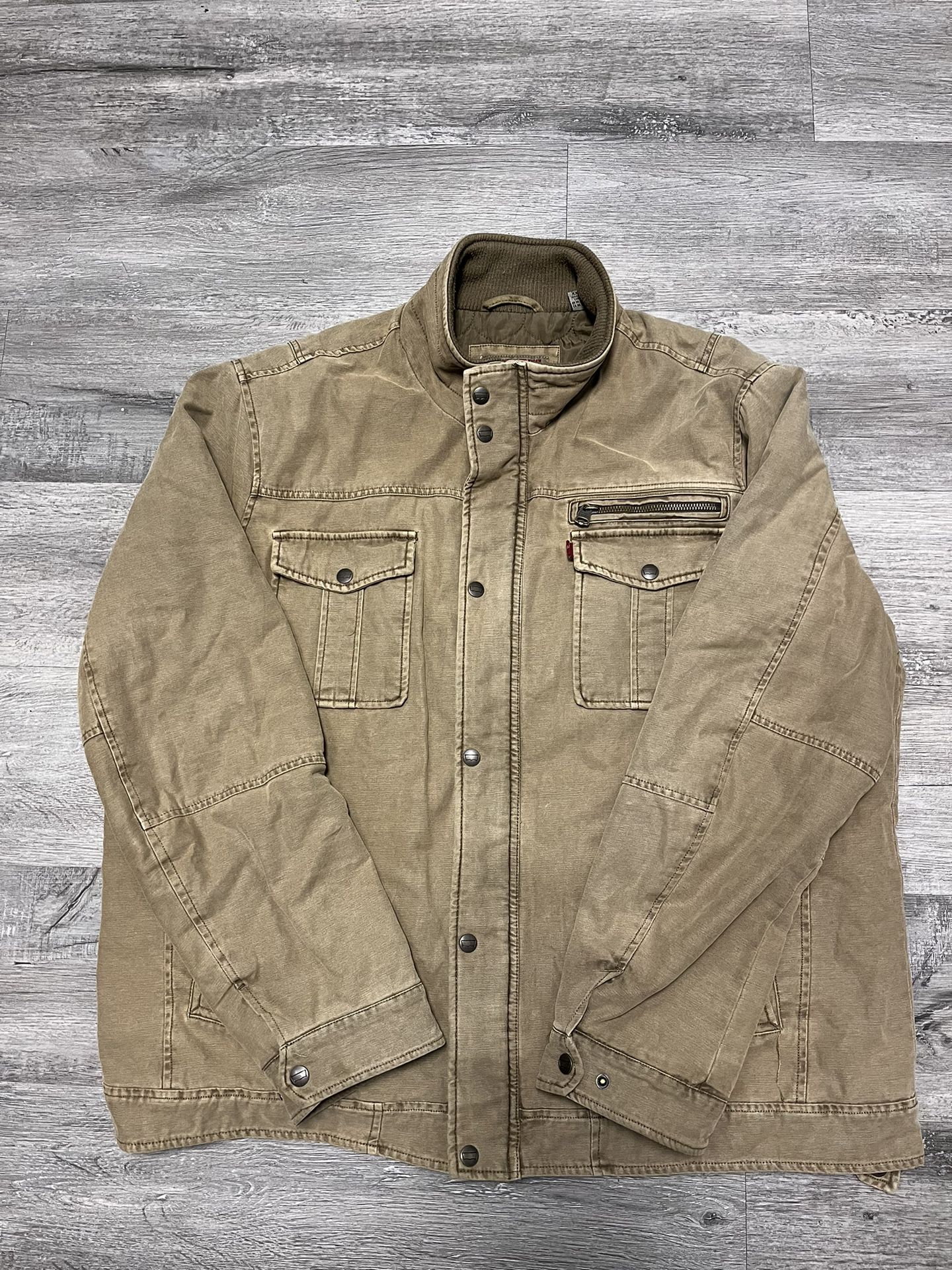 Levi's Jacket Mens 2XL Tan Brown Denim Canvas Workwear Full Zip