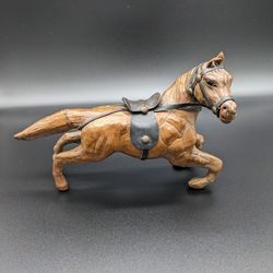 Vintage Toy Leather Wrapped Horse Figurine With Saddle & Bridle 