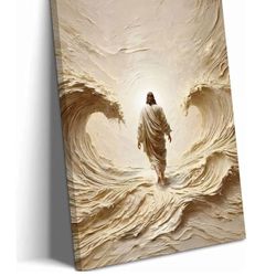 OGVXCJ A Abstract Jesus Walking on Water Canvas Wall Art Christian Spiritual Wall Decor