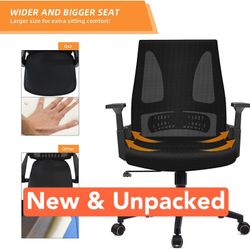 Office Desk Chair Mid Back - Lumbar Support Ergonomic Office Chair, Swivel Chair with Large Seat for Heavy Adults Comfortable