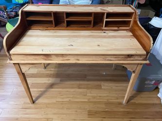 Vintage Solid Pine Secretary Desk with Hidden Storage