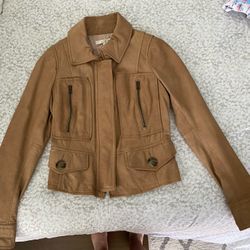 Camel Color Fitted Leather Jacket Size 4