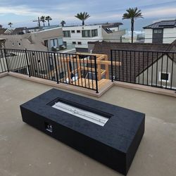 New 84x35 Outdoor Concrete Patio Furniture Fire Pit Heater Table 