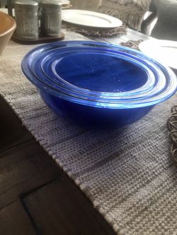 Blue Glass and wood Bowls