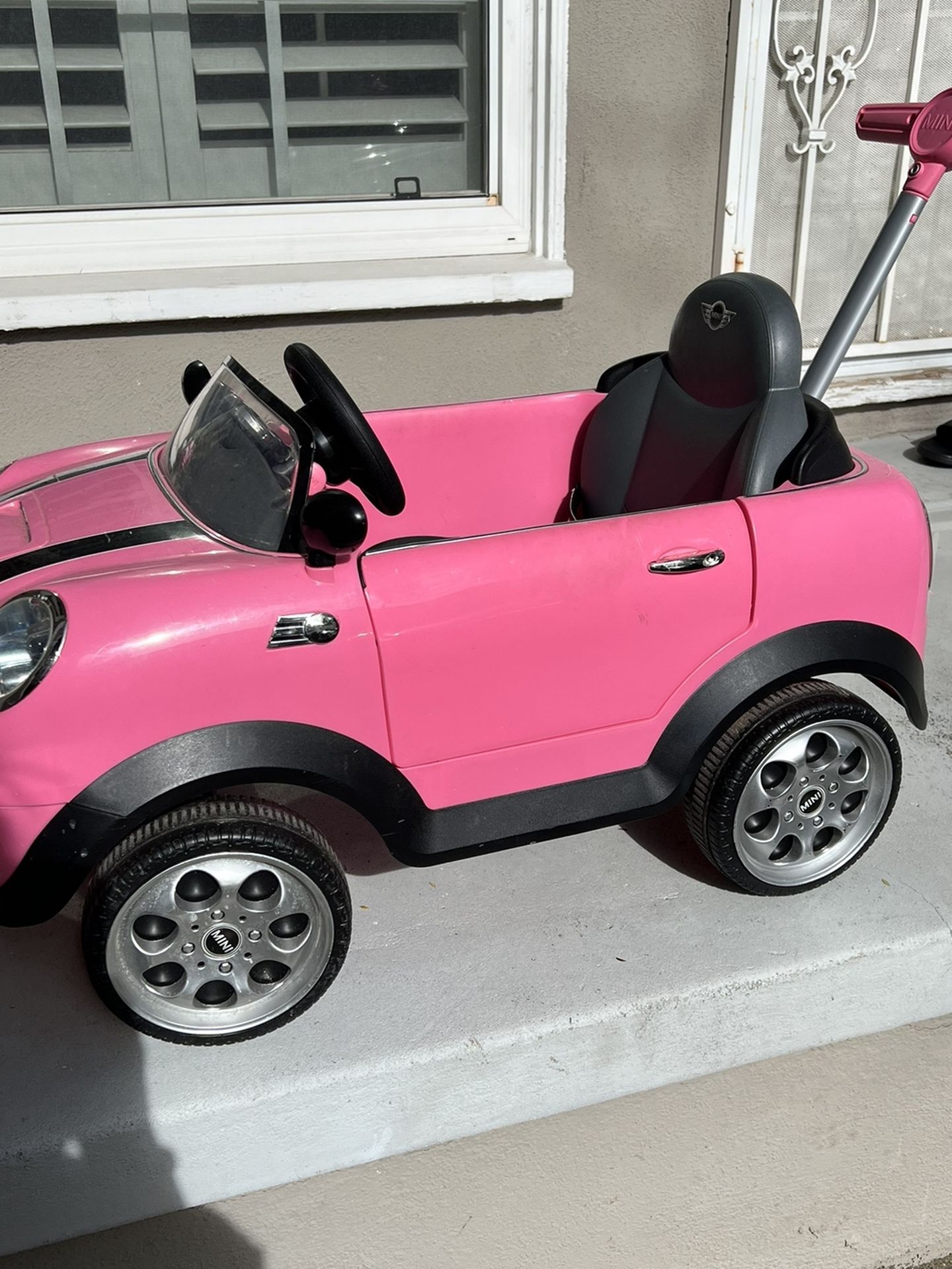 Toddler Push Car, Ride On, 2 In 1, Pink Mini Cooper