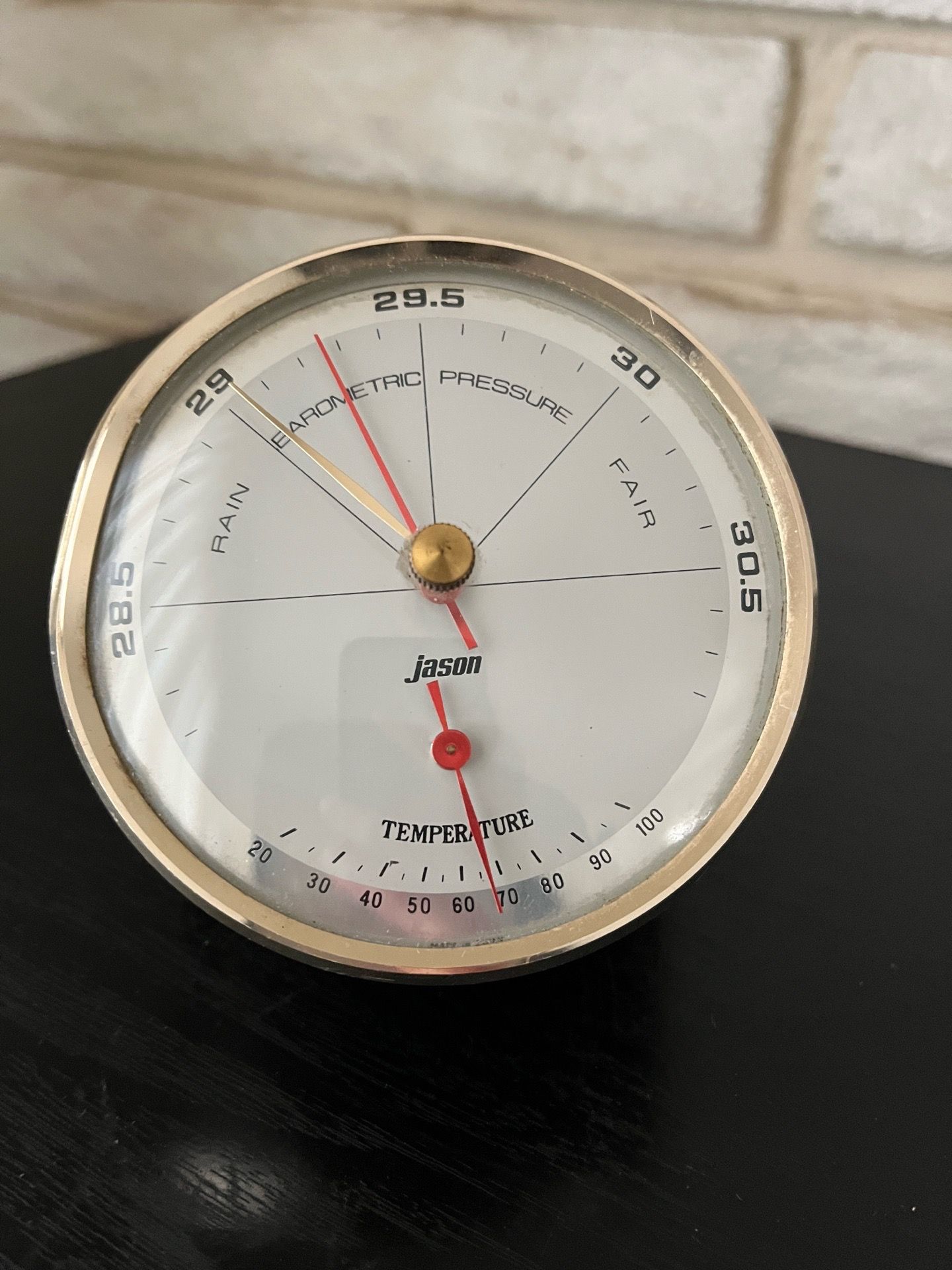 Vintage Jason Barometer & Thermometer – Mid Century Wood Desk Weather Gauge