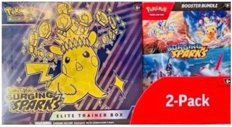 2025 Pokémon Scarlet & Violet Surging Sparks Elite Trainer Box & Booster Bundle Costco 2-Pack