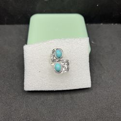 Double Turquoise Silver Ring - Size 6.5